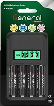 شاحن بطاريات قلم وريموت سريع بشاشة عرض مع 4 بطاريات قلم 2500 مللي امبير